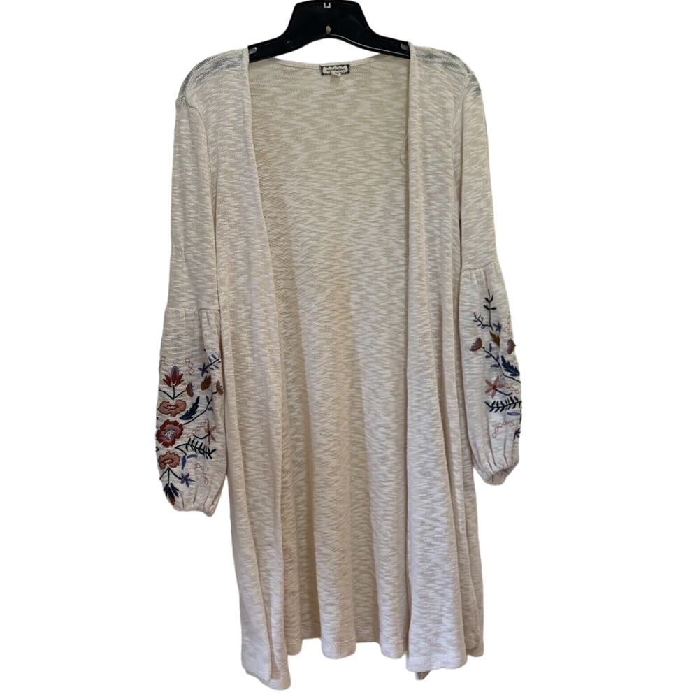 EYESHADOW Open Knit Bishop Sleeve Embroidery Floral Cardigan Women’s Small